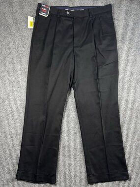 Roundtree & Yorke TravelSmart Dress Pants Mens 36x30 Black Pleated Classic Fit